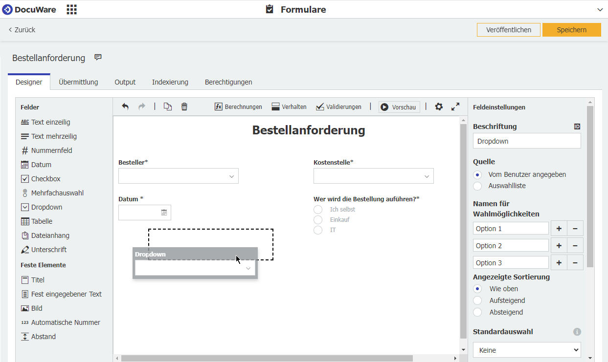 Bestellanforderung konfigurieren